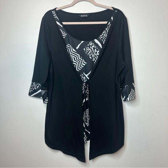 BloomChic Tops - Bloom Chic Women’s Plus Size Black & White Tie Top 3/4 Sleeve Size 14 / 16